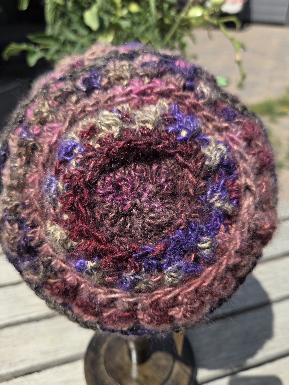 Artisan Handmade Warm Wool Blend "Berry Cobbler" Slouchy Crochet Boho Beanie Hat - Picture 7 of 7